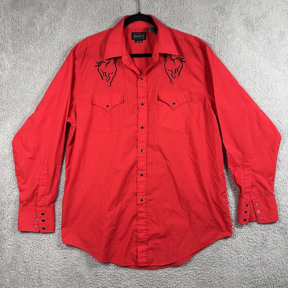 High Noon Shirt Mens Large Western Pearl Snap Embroidered Horses Cowboy‎ Rodeo